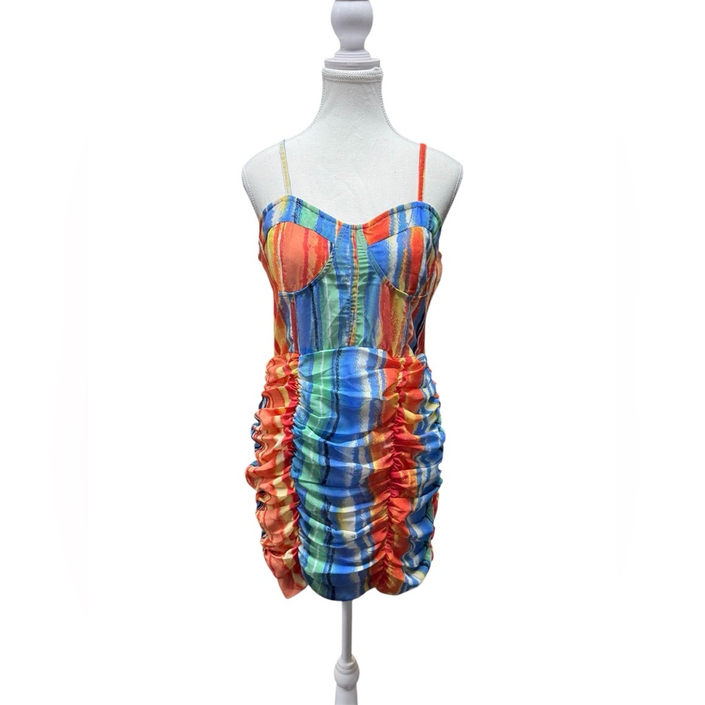 Girl Soul Colorful Striped Ruched Dress